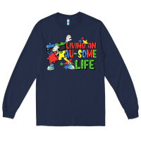 Navy Living an au-some life Autism Awareness Day Long Sleeve Tee - FaDigitalArtStudio
