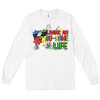 White Living an au-some life Autism Awareness Day Long Sleeve Tee - FaDigitalArtStudio