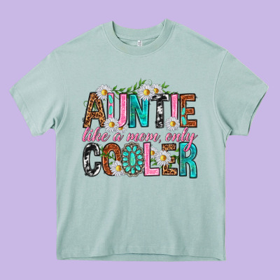 Auntie Like A Mom Only Cooler Heavy Core Tee Designed By Texasbilliewilder