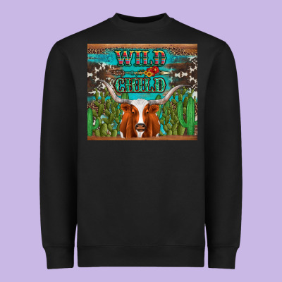 Whild Child Longhorn  Cactus Cowhide Heavyweight Sweatshirt Designed By Artiststas
