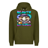 Army Green Beauty Lies Within Premium Hoodie - CowhideDigitalArt