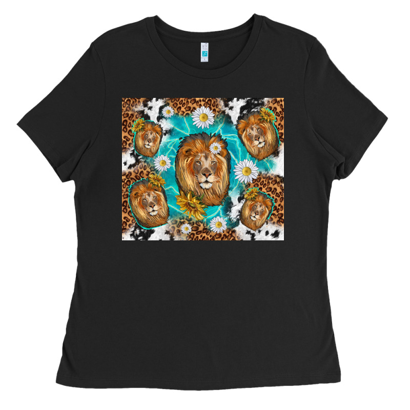 Lion With Leopard And Cowhide Pattern Ladies Tee by TumblerDesignByShophia | Teevron