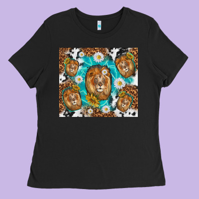 Lion With Leopard And Cowhide Pattern Ladies Tee Designed By Tumblerdesignbyshophia