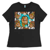 Black lion with leopard and cowhide pattern Ladies Tee - TumblerDesignByShophia
