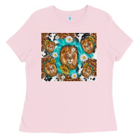 Bubblegum Pink lion with leopard and cowhide pattern Ladies Tee - TumblerDesignByShophia
