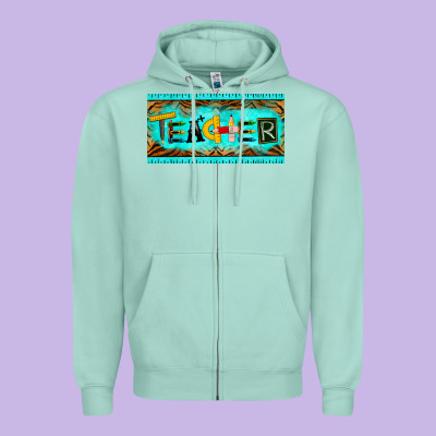 Teacher License Plate Zipper Hoodie Designed By Barkaloodesign