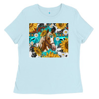 Baby Blue cowhide aztec horse Ladies Tee - TumblerDesignByShophia