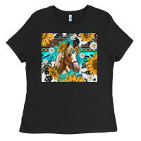 Black cowhide aztec horse Ladies Tee - TumblerDesignByShophia