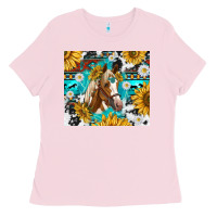 Bubblegum Pink cowhide aztec horse Ladies Tee - TumblerDesignByShophia