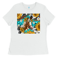 White cowhide aztec horse Ladies Tee - TumblerDesignByShophia