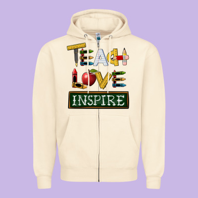 Teach Love Inspire Zipper Hoodie Designed By Barkaloodesign