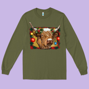 Highland Cow Christmas Long Sleeve Tee Designed By Ranaportraitstore