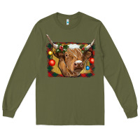Army Green highland cow christmas Long Sleeve Tee - RanaPortraitStore