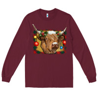Burgundy highland cow christmas Long Sleeve Tee - RanaPortraitStore