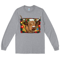 Heather Grey highland cow christmas Long Sleeve Tee - RanaPortraitStore