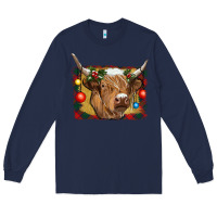 Navy highland cow christmas Long Sleeve Tee - RanaPortraitStore