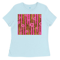 Glitter Pink Stripe Leopard Pattern With Flowers Ladies Tee | Teevron