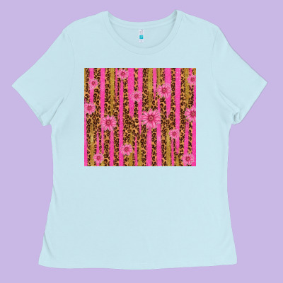 Glitter Pink Stripe Leopard Pattern With Flowers Ladies Tee Designed By Tumblerdesignbyshophia