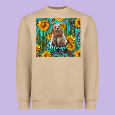 Mama Bear With Sunflowers And Cactus Heavyweight Sweatshirt Designed By Artiststas