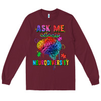 Burgundy Ask me about neurodiversity Long Sleeve Tee - FaDigitalArtStudio