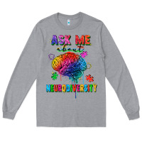 Heather Grey Ask me about neurodiversity Long Sleeve Tee - FaDigitalArtStudio
