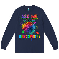 Navy Ask me about neurodiversity Long Sleeve Tee - FaDigitalArtStudio
