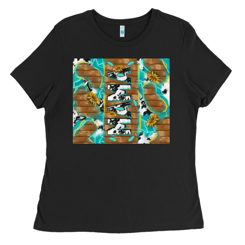 Cowhide Mama With Rustic Teal Wood Ladies Tee by TumblerDesignByShophia | Teevron