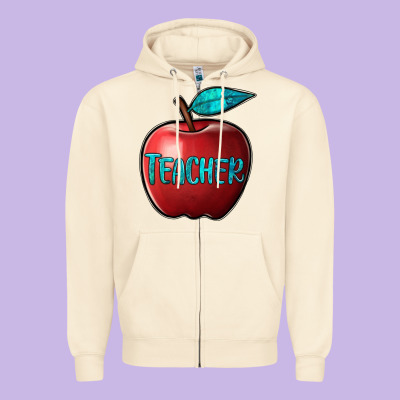 Apple Teacher Zipper Hoodie Designed By Barkaloodesign