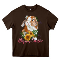 Chocolate Brown Happy easter with bunny and sunflowers Heavy Core Tee - RanaPortraitStore