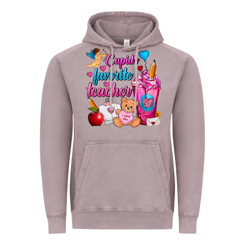 Cupid's Favorite Teacher Valentine's Day Frappe Vintage Hoodie by FaDigitalArtStudio | Teevron