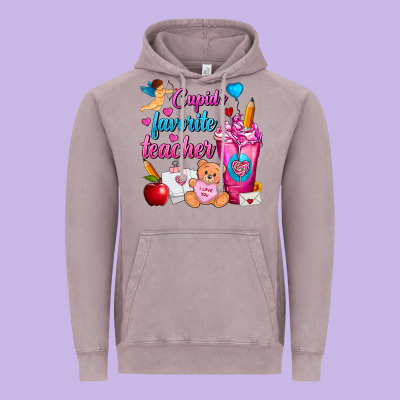 Cupid's Favorite Teacher Valentine's Day Frappe Vintage Hoodie Designed By Fadigitalartstudio