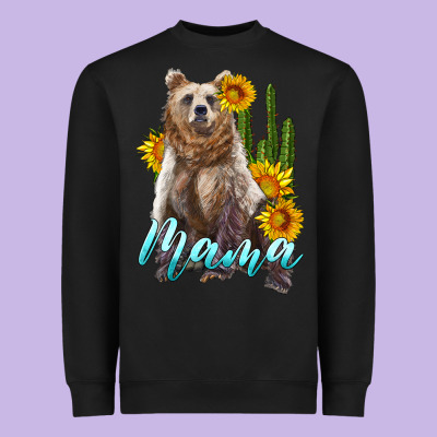 Mama Bear With Sunflowers And Cactus Heavyweight Sweatshirt Designed By Artiststas