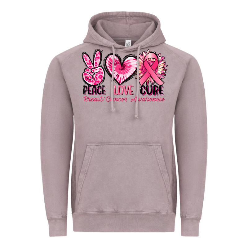 Peace Love Cure Breast Cancer Awareness Vintage Hoodie by FaDigitalArtStudio | Teevron