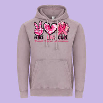 Peace Love Cure Breast Cancer Awareness Vintage Hoodie Designed By Fadigitalartstudio