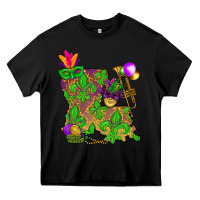 Black Louisiana map Mardi Gras Heavy Core Tee - NancyCooperArtShop