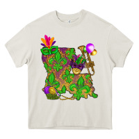 Cream Louisiana map Mardi Gras Heavy Core Tee - NancyCooperArtShop