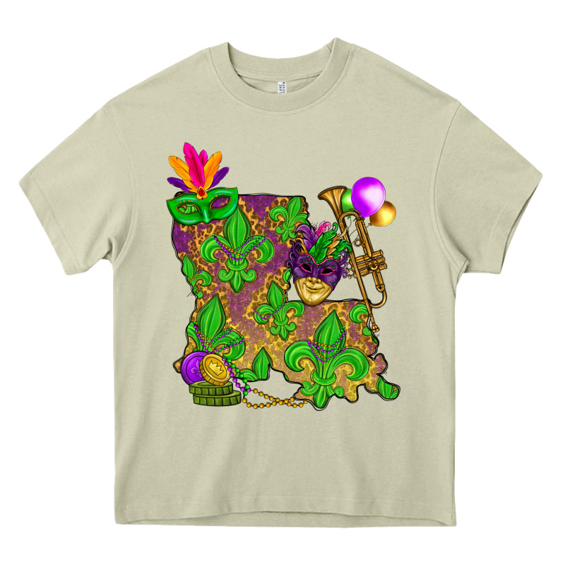 Louisiana Map Mardi Gras Heavy Core Tee by NancyCooperArtShop | Teevron