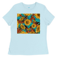 Baby Blue rustic sunflowers Ladies Tee - TumblerDesignByShophia