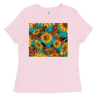 Bubblegum Pink rustic sunflowers Ladies Tee - TumblerDesignByShophia