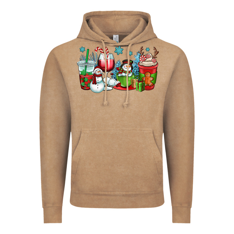 Christmas Snowman Coffee Cups Vintage Hoodie by OliviaCreatesArt | Teevron