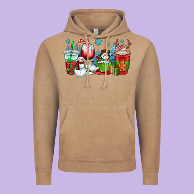 Christmas Snowman Coffee Cups Vintage Hoodie Designed By Oliviacreatesart