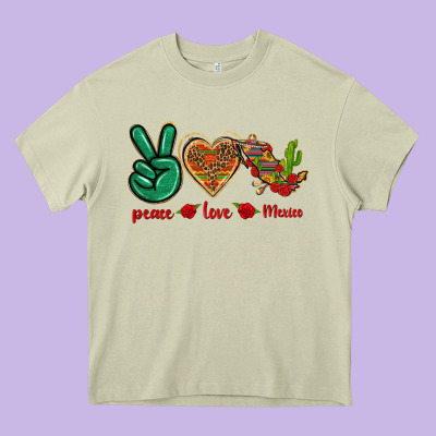 Peace Love Mexico Heavy Core Tee Designed By Texasbilliewilder