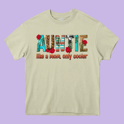 Auntie Like A Mom Only Cooler Heavy Core Tee Designed By Texasbilliewilder