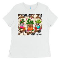 White cowhide succulent Ladies Tee - TumblerDesignByShophia