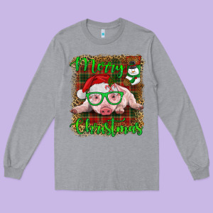 Merry Christmas Baby Pig Long Sleeve Tee Designed By Ranaportraitstore