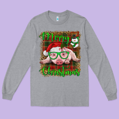 Merry Christmas Baby Pig Long Sleeve Tee Designed By Ranaportraitstore