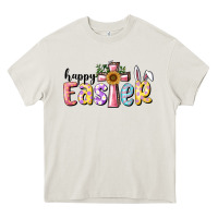 Cream Happy Easter With Cross Heavy Core Tee - RanaPortraitStore