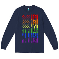 Navy lgbtq pride american flag Long Sleeve Tee - FaDigitalArtStudio