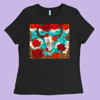 Bull Skull Rose Ladies Tee Designed By Tumblerdesignbyshophia