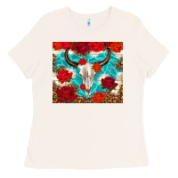 Bone bull skull rose Ladies Tee - TumblerDesignByShophia